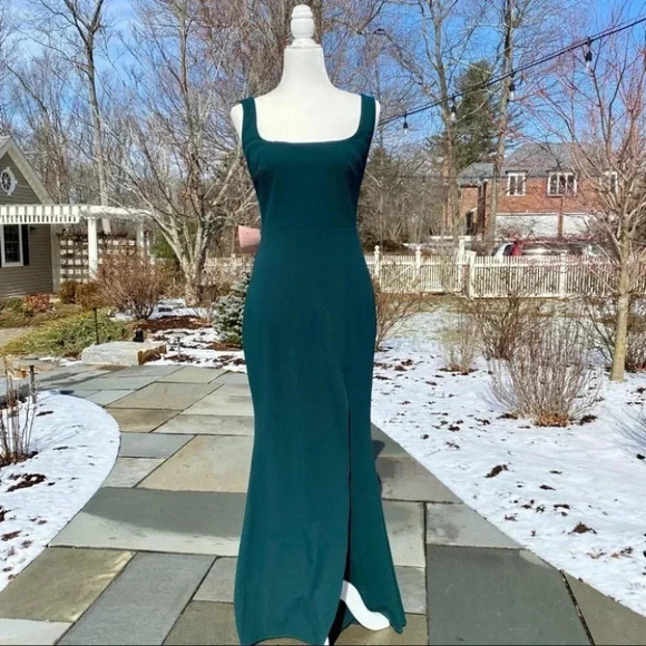 NWT BHLDN Adena Square Neck Maxi Dress Long Wedding Formal in Emerald Green 4 - Picture 12 of 16